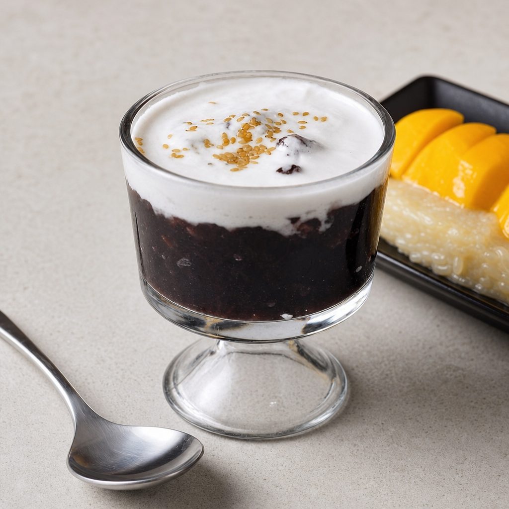 BLACK STICKY RICE PUDDING WITH TARO.