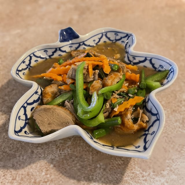 Roasted Duck in Basil Sauce.