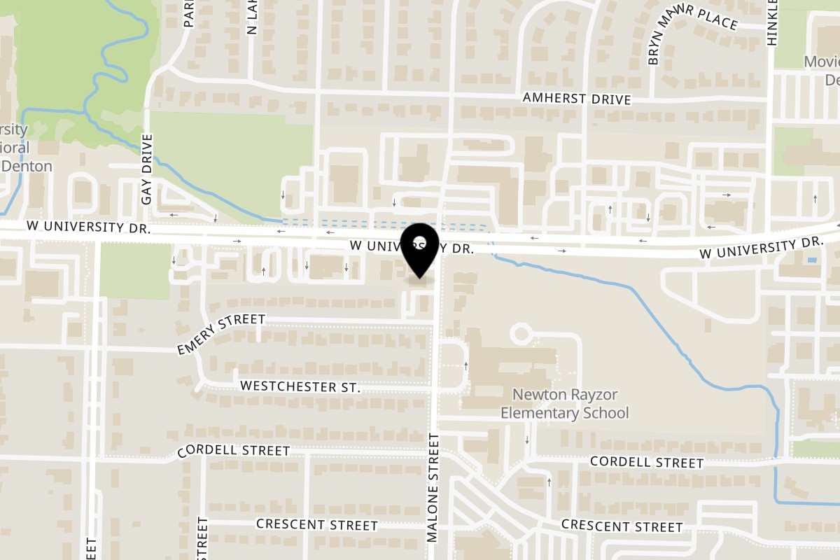 Map showing the location of Thai Ocha on 1509 Malone St in Denton